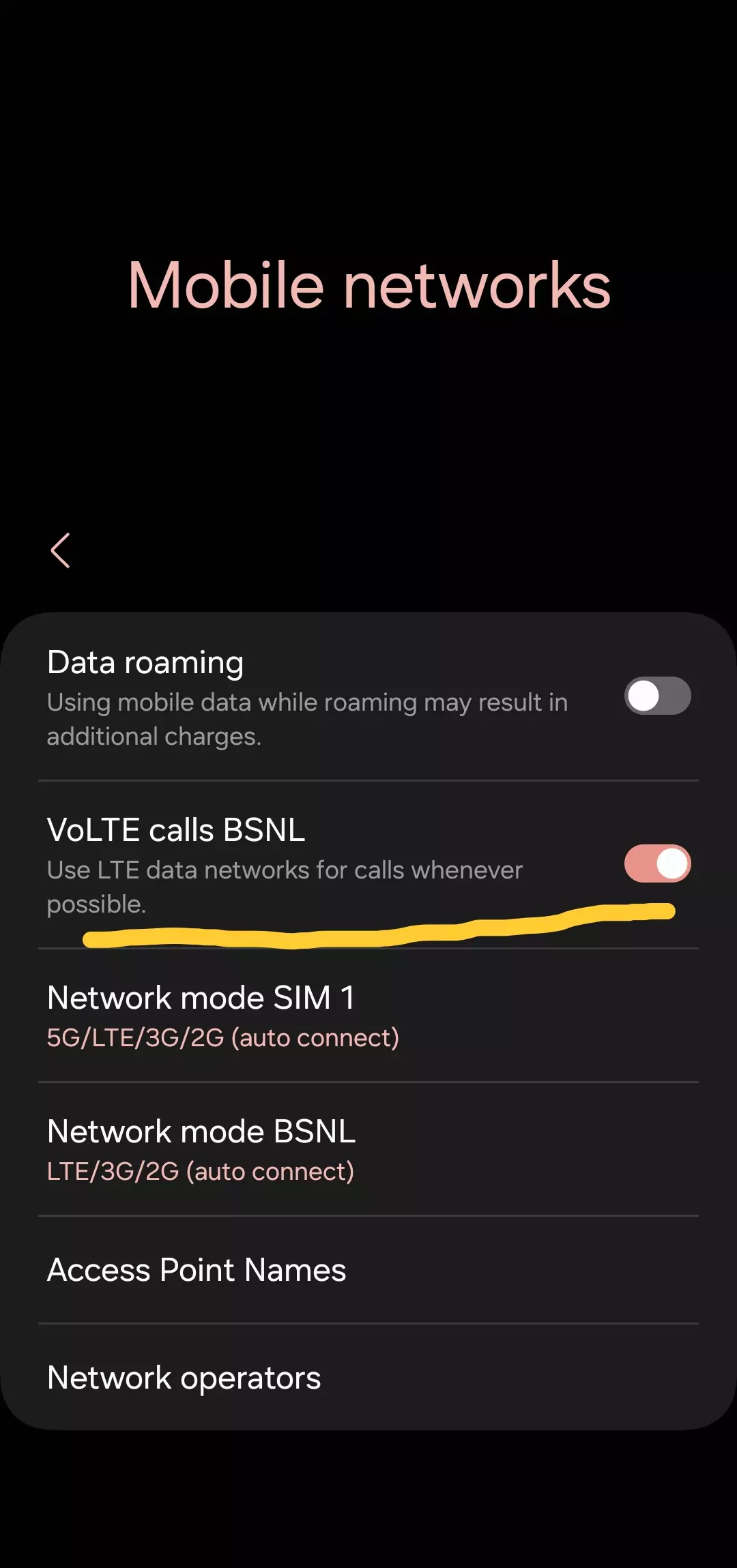 screenshot of volte on the bsnl