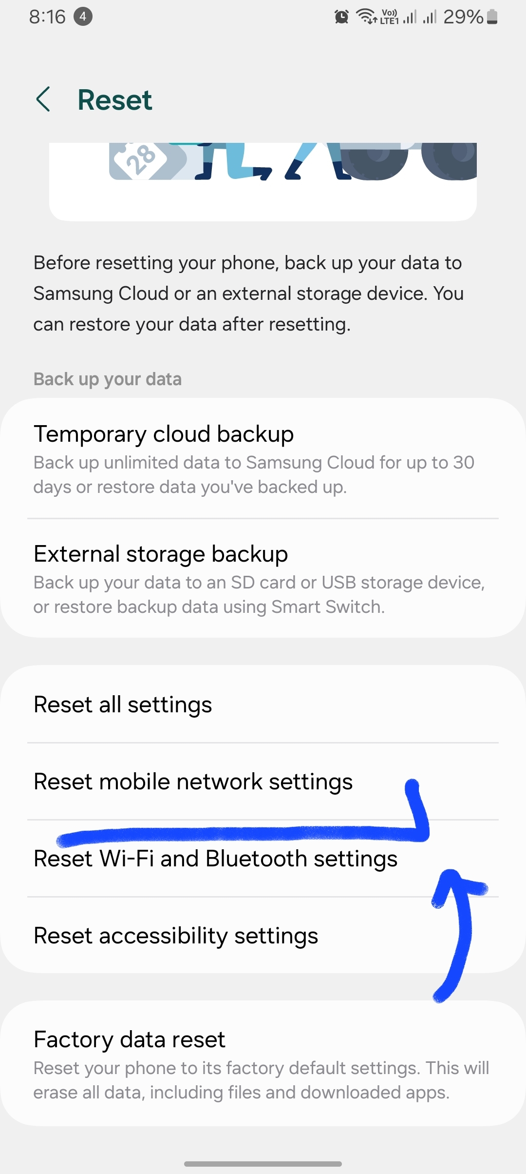 reset mobile network settings highlighted Samsung one ui 6.0
