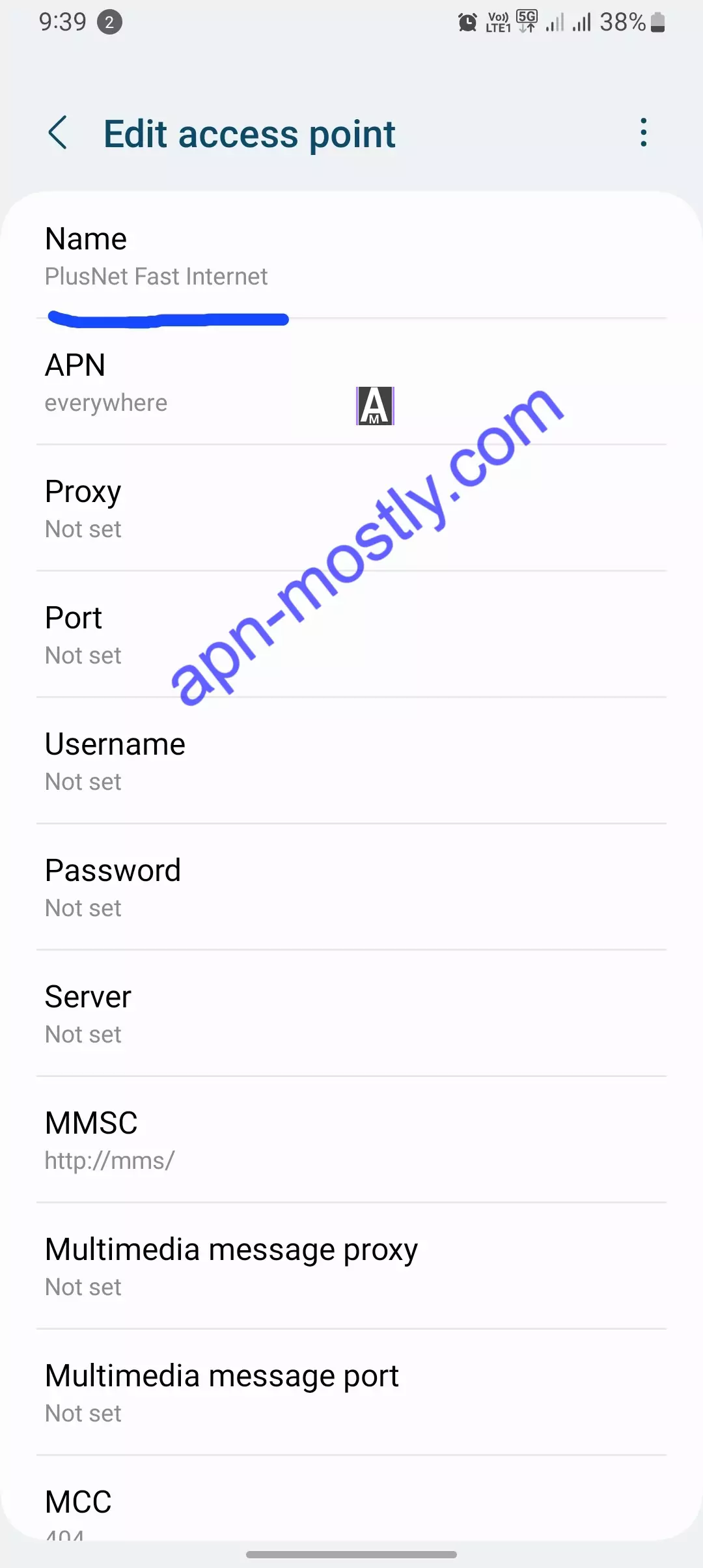 highlighted username for apn for plusnet