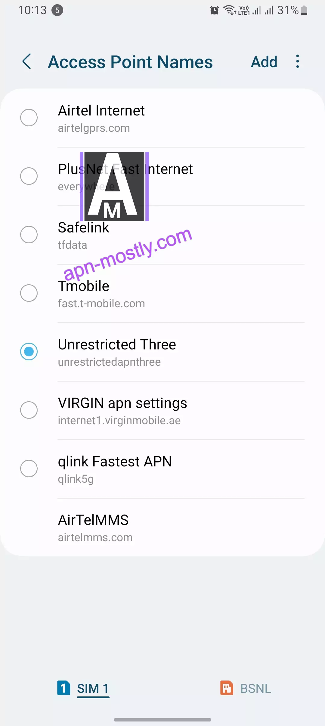 selected Unrestricted APN three screenshot