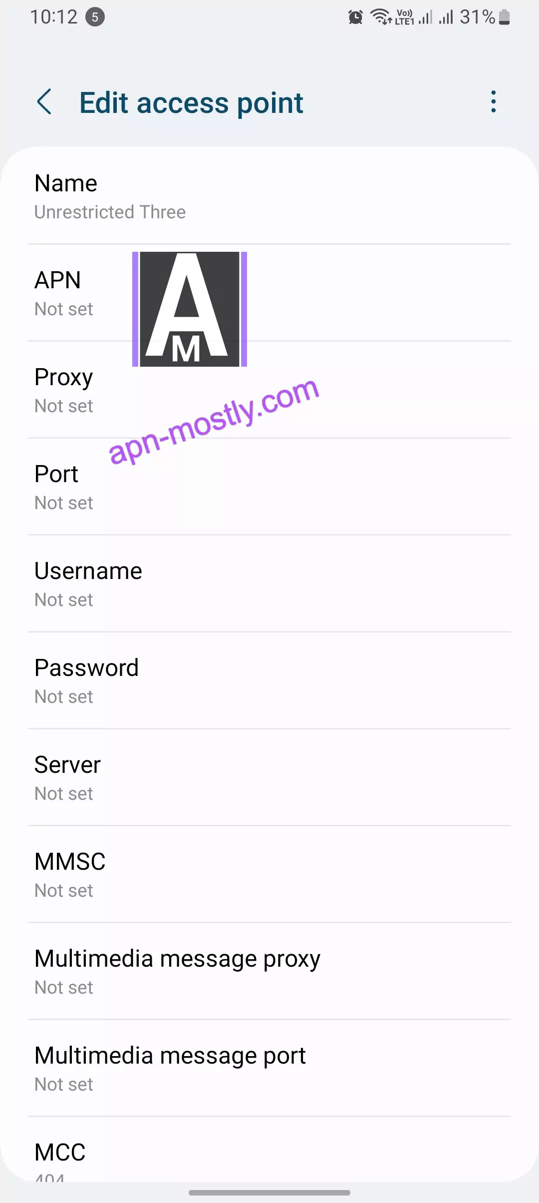 setting up Unrestricted APN on android screenshot