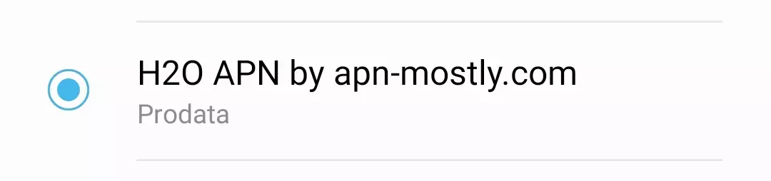 cropped screenshot of H2O APN Settings
