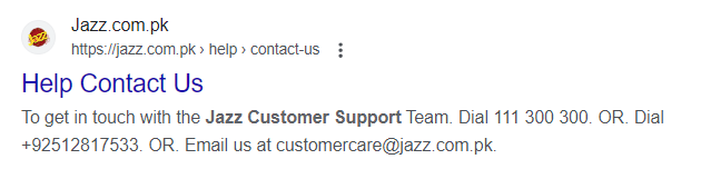 screenshot of google search for jazz customer support