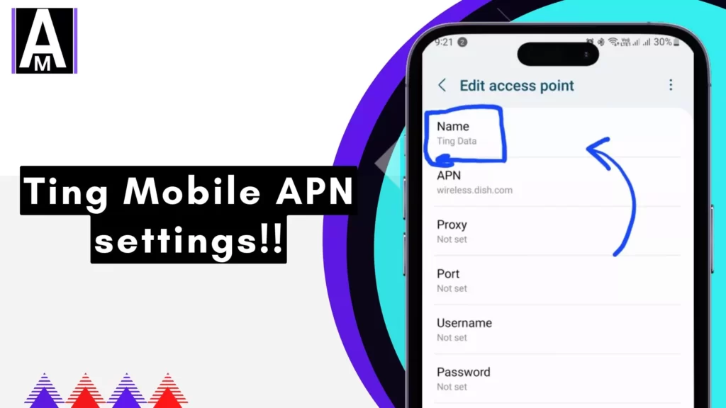 screenshot of ting mobile apn with overlay text