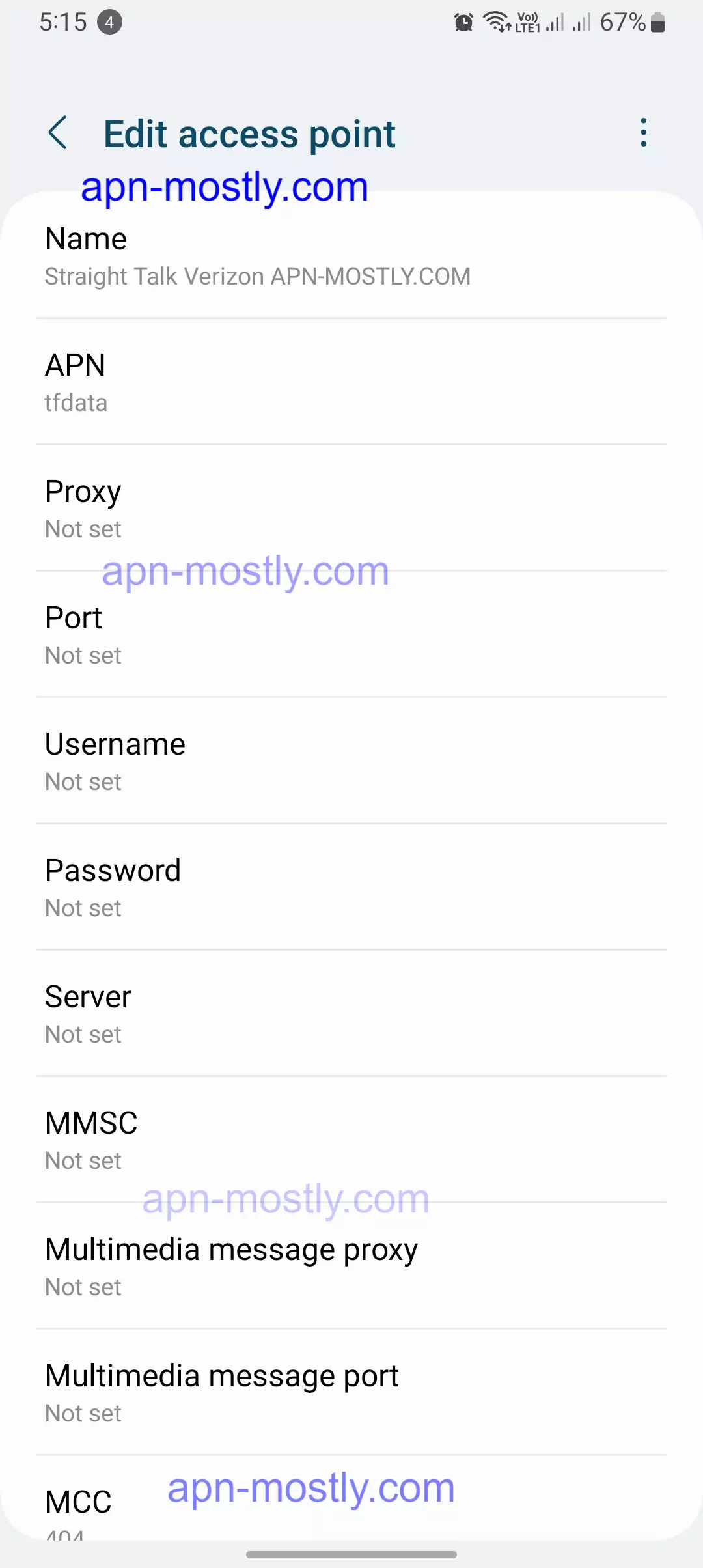 edit access point name of verizon straight talk