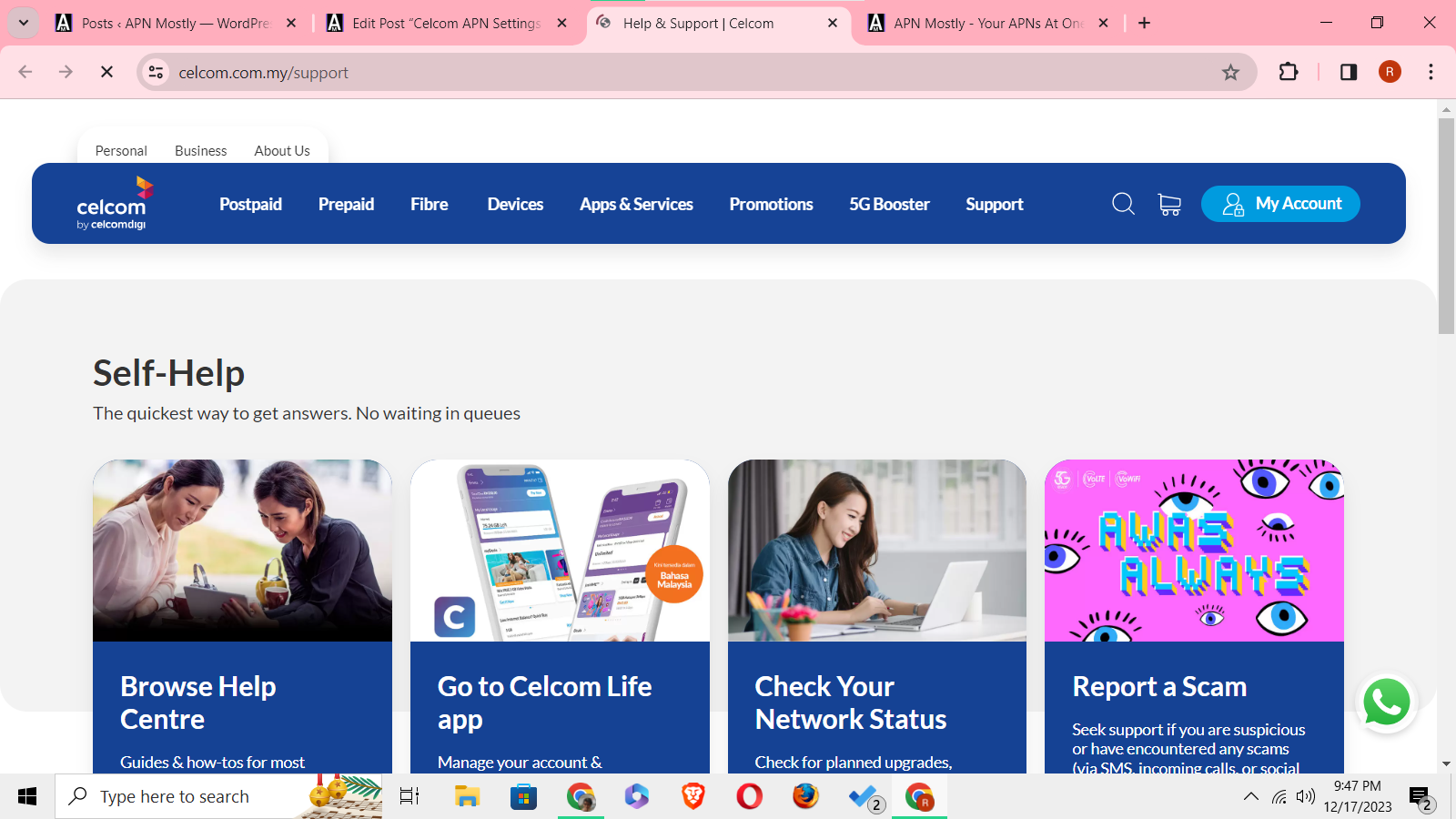 support page of celcom by celcomdigi