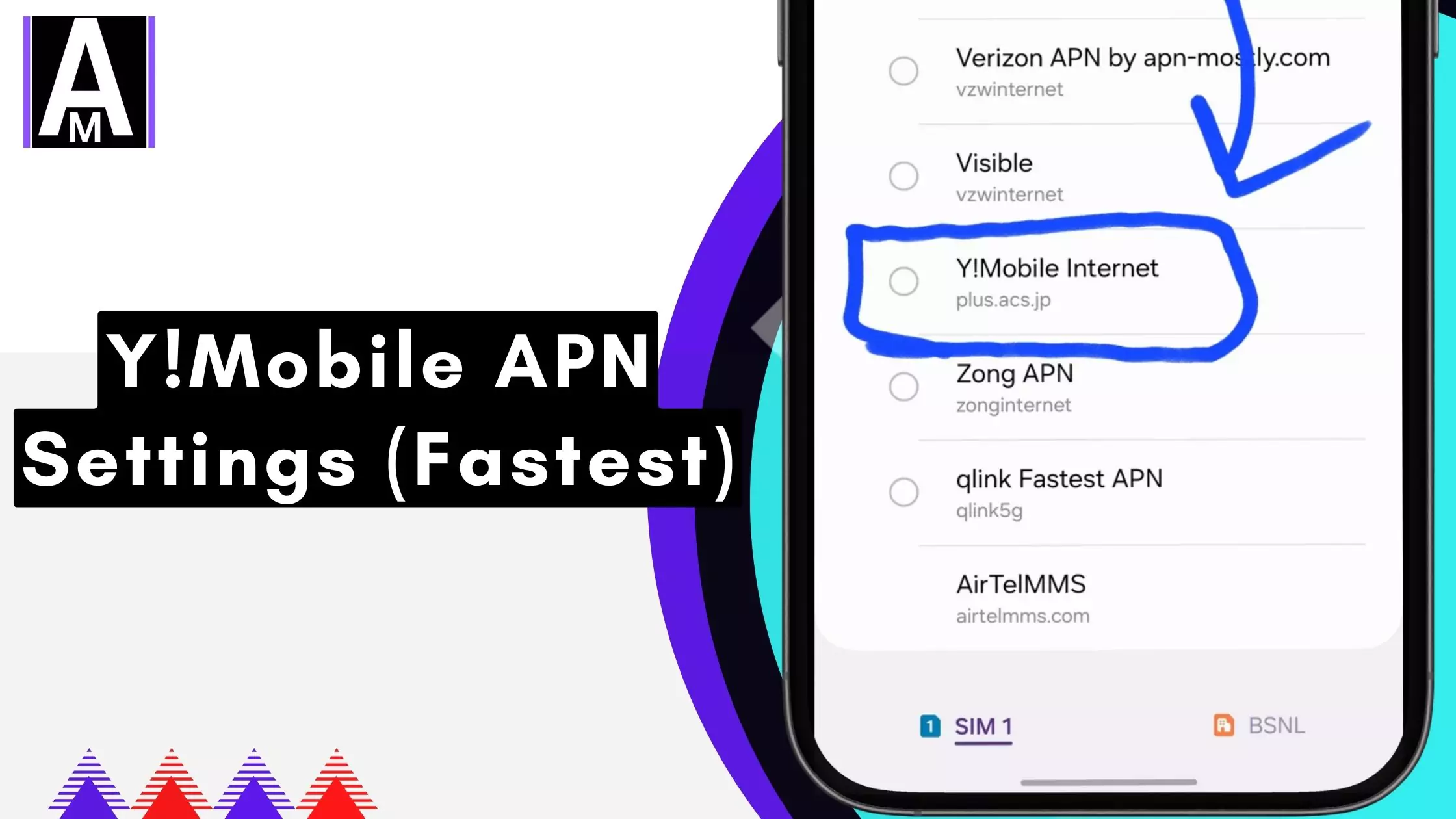 screenshot of Y!Mobile APN with highlight and overlay text