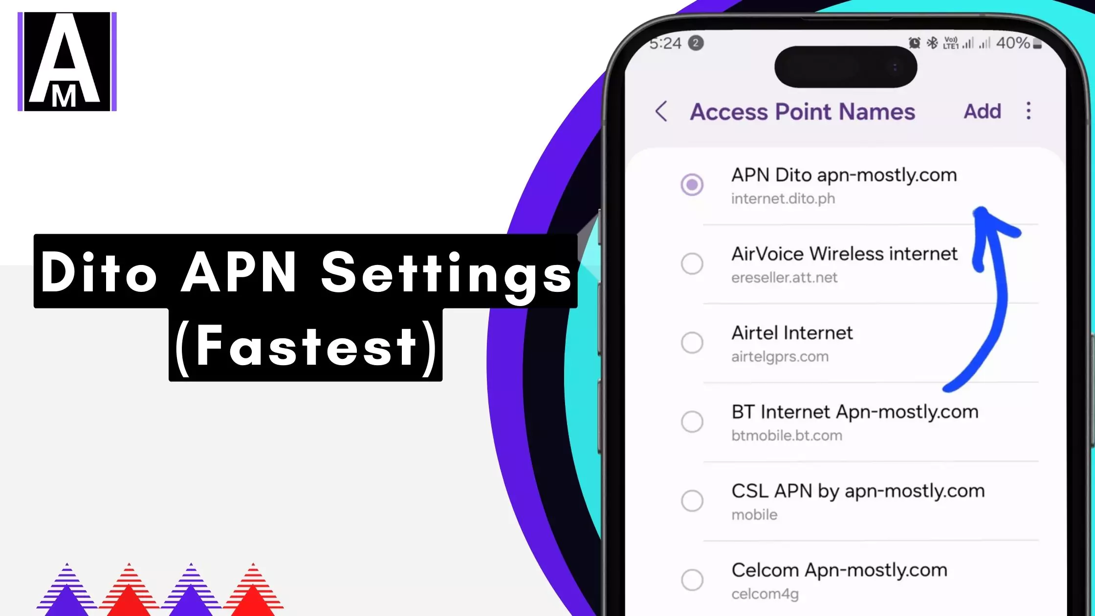 screenshot of dito apn settings with overlay text fastest