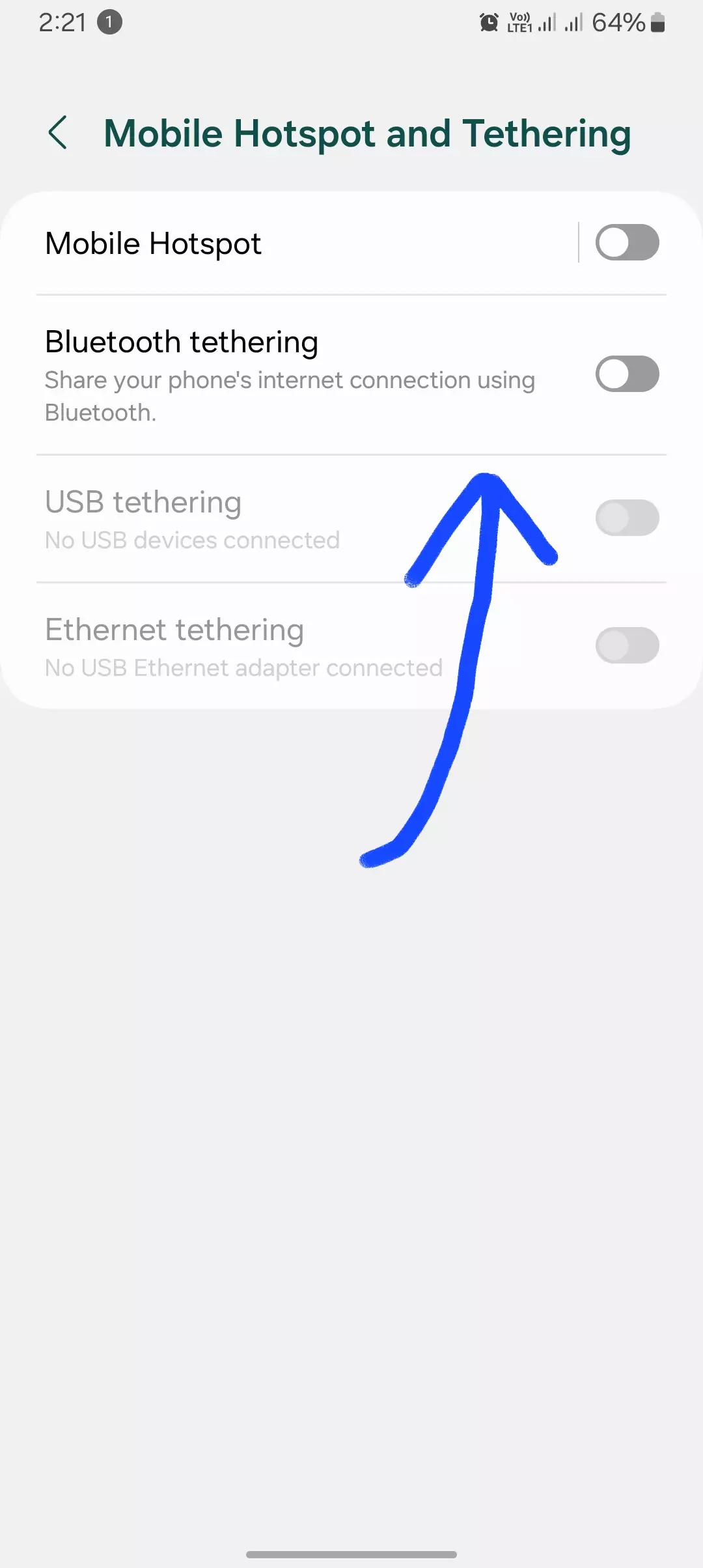 screenshot of Bluetooth tethering highlighted