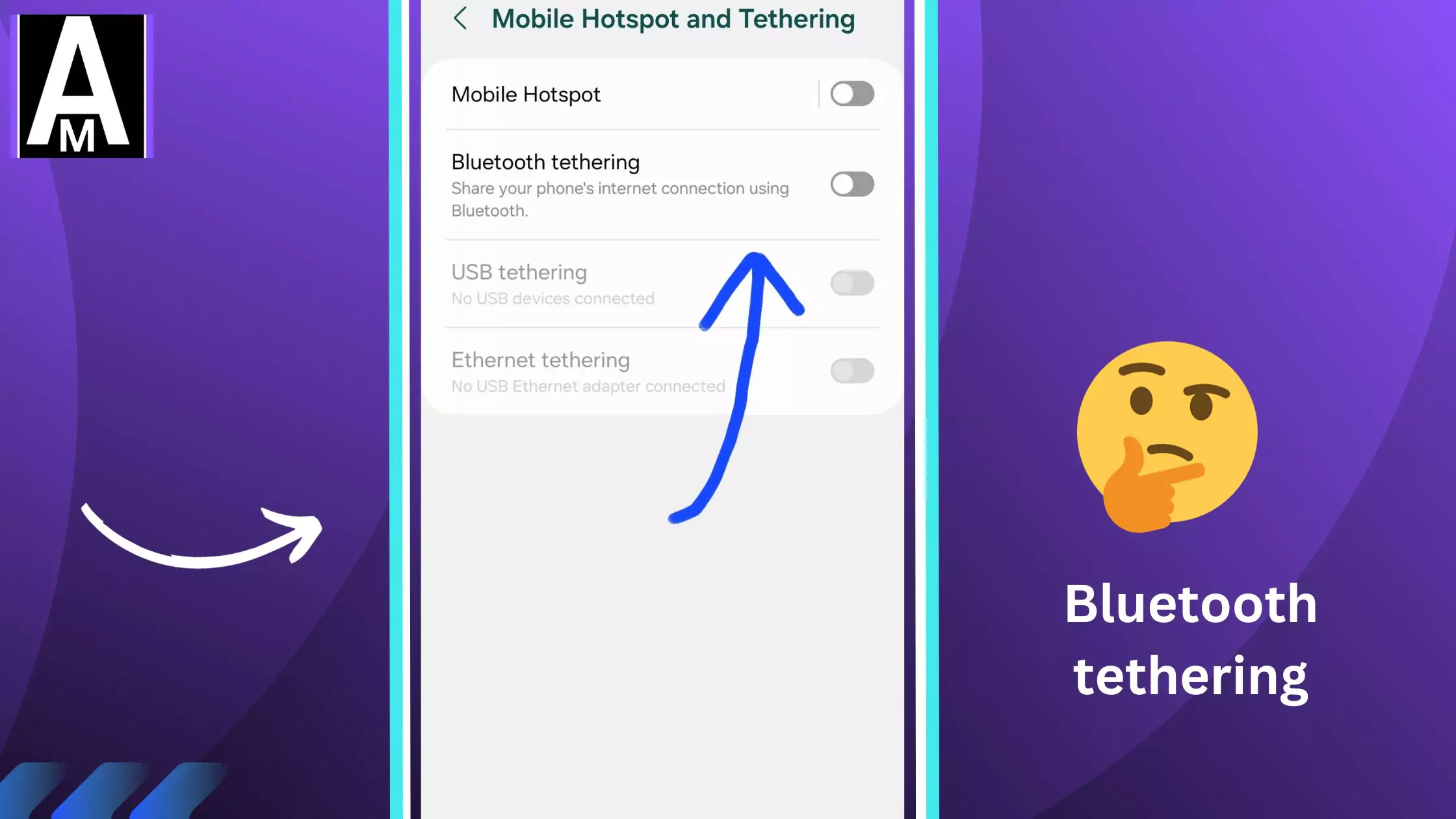 screenshot of bluetooth tethering with thinking emoji