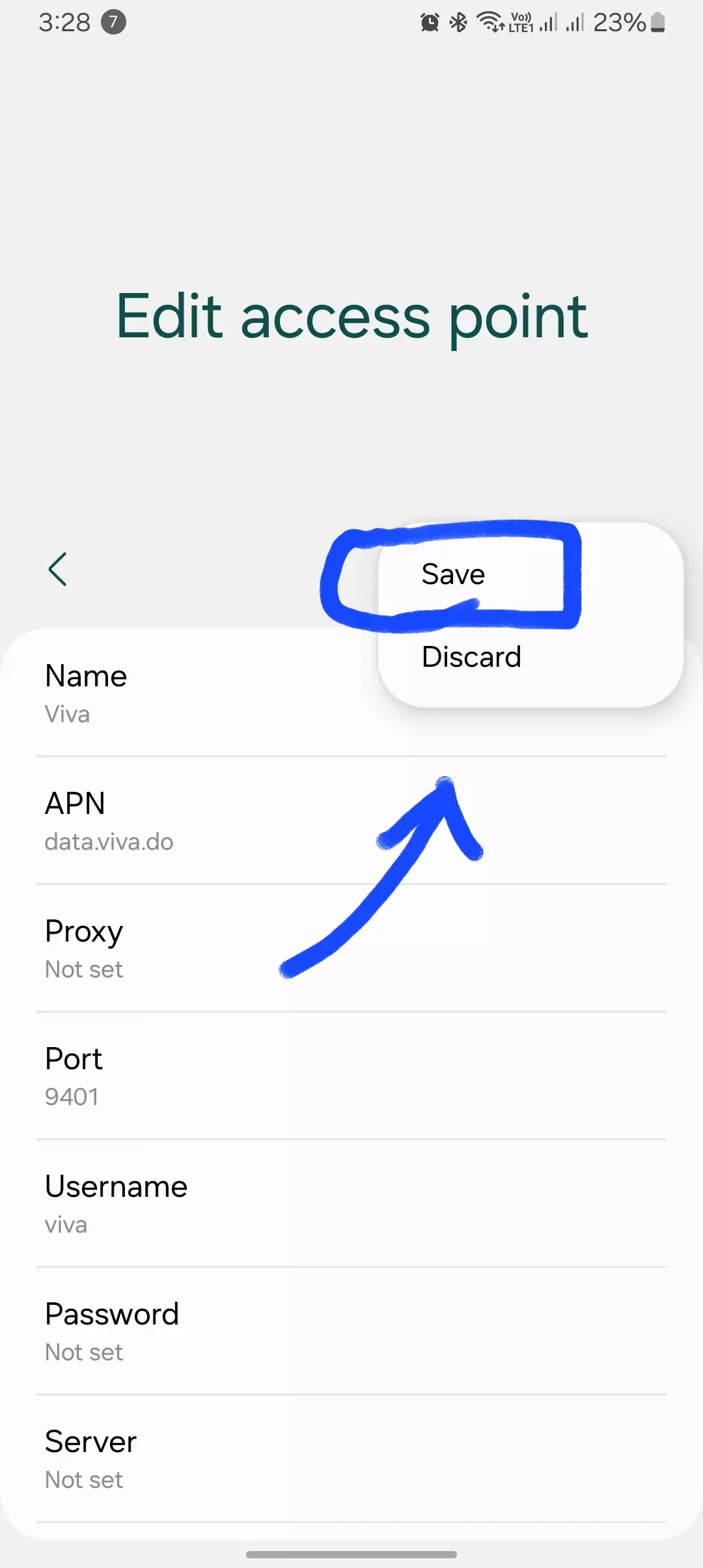 screenshot of save highlighted in apn