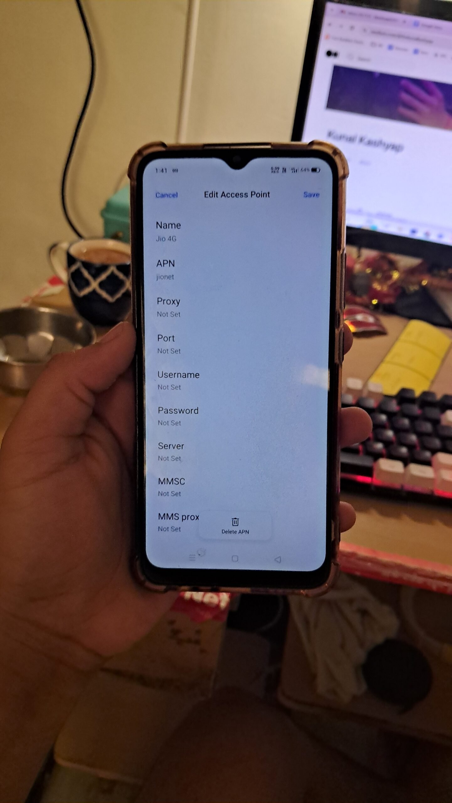 jio apn in hands on android