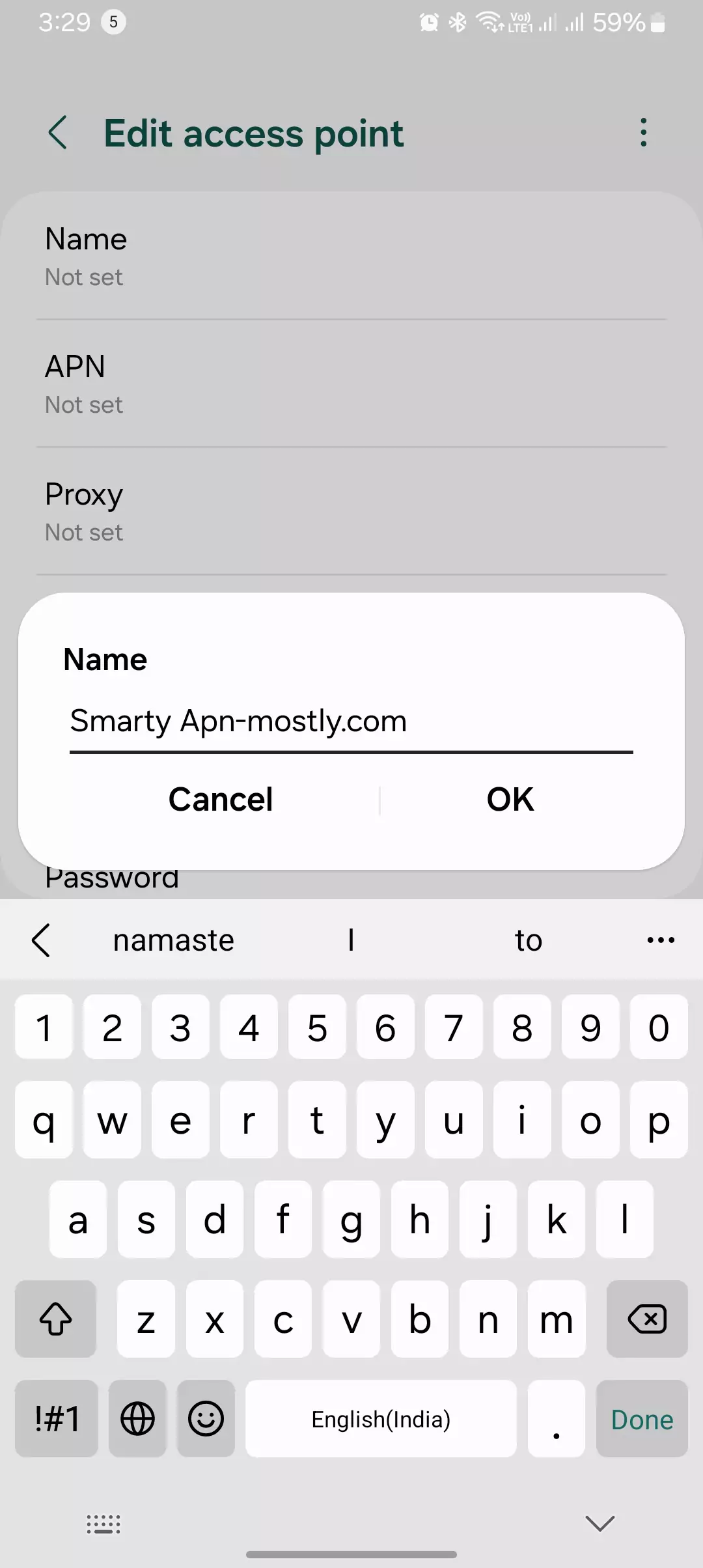 screenshot of naming the smarty apn