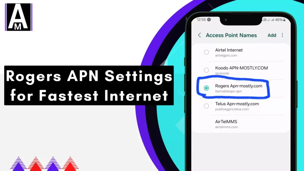 screenshot of rogers apn with overlay text rogers internet configuration