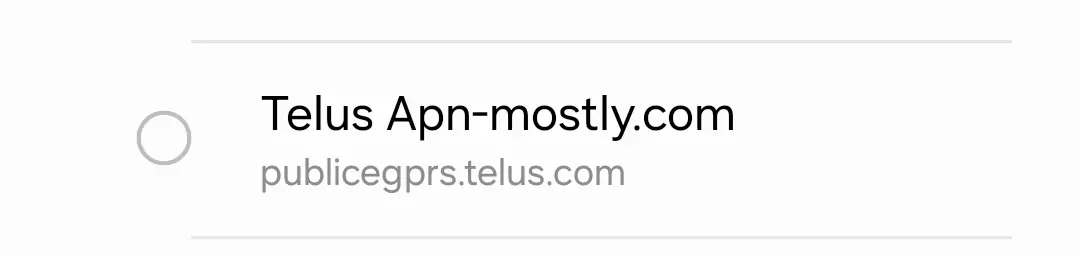 screenshot of telus apn-mostly.com