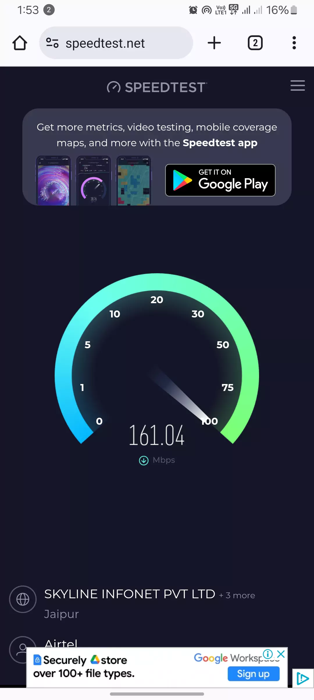 speed test after using 2 apn types