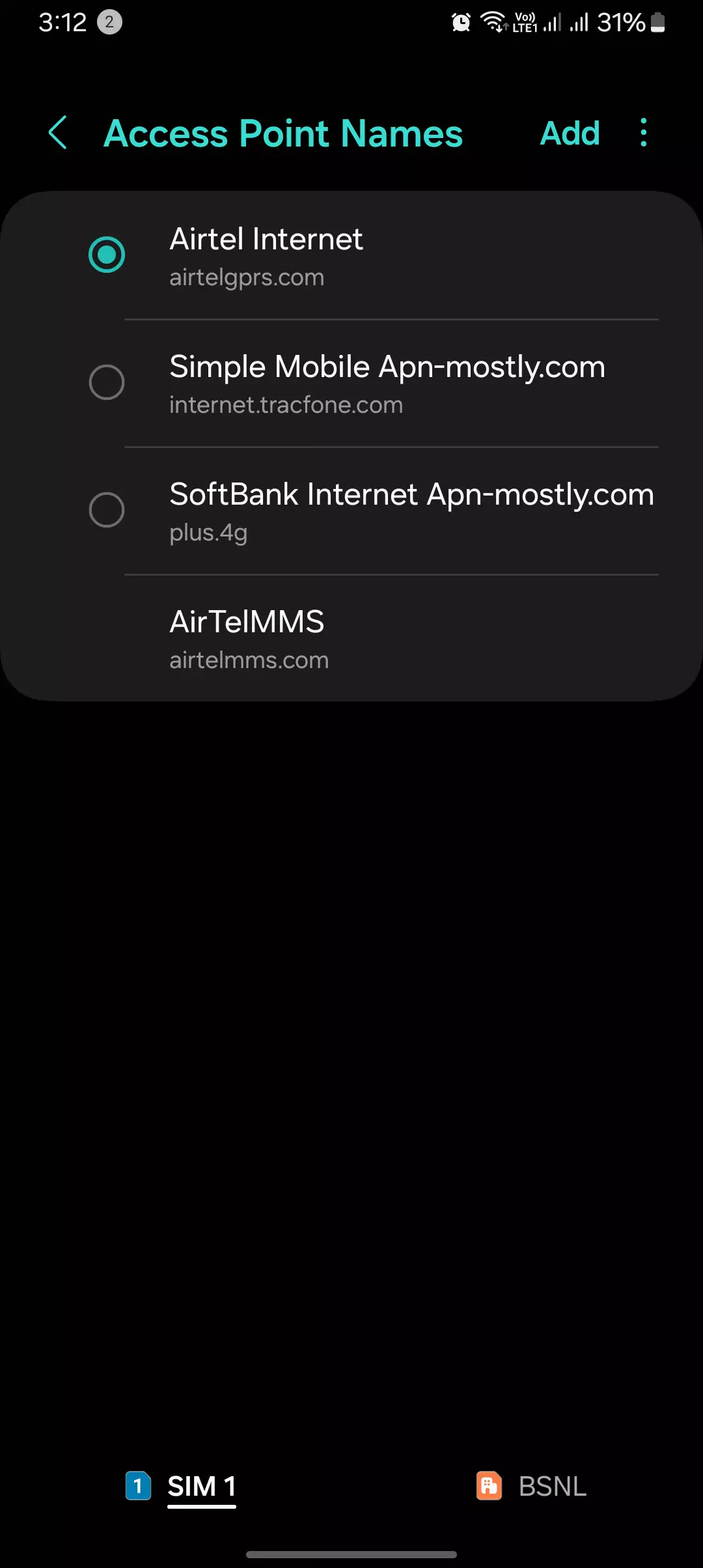 multiple apn settings in the access point names from android