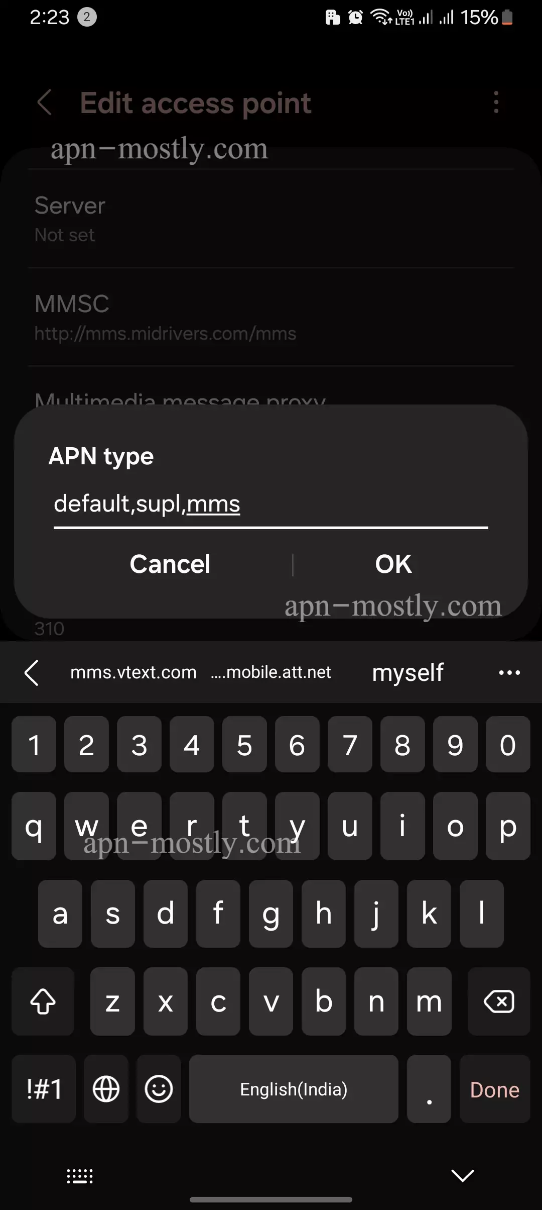 adding the default supl mms apn type screenshot
