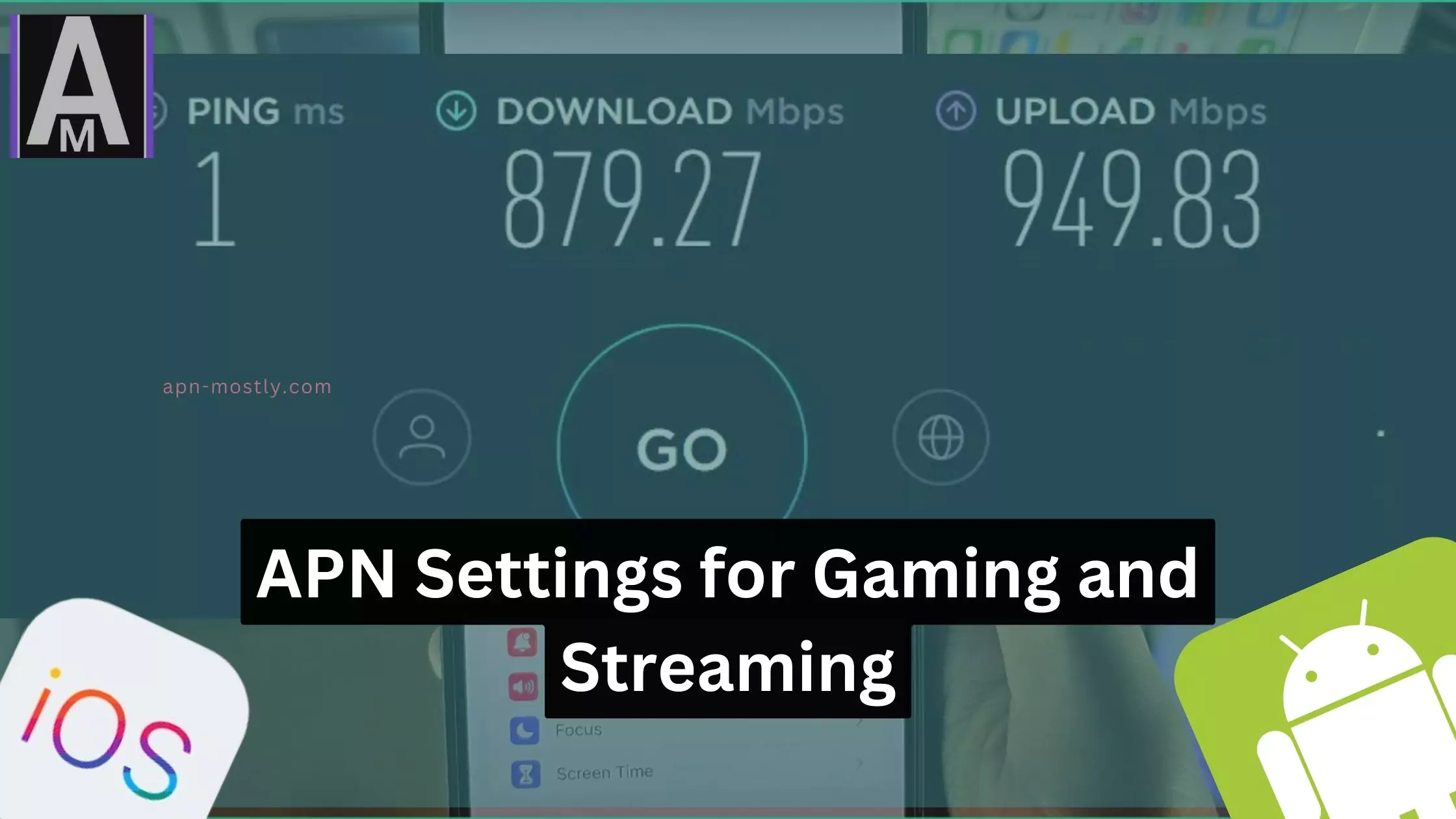 image of good internet speed test with overlay text apn setitngs for gaming and streaming