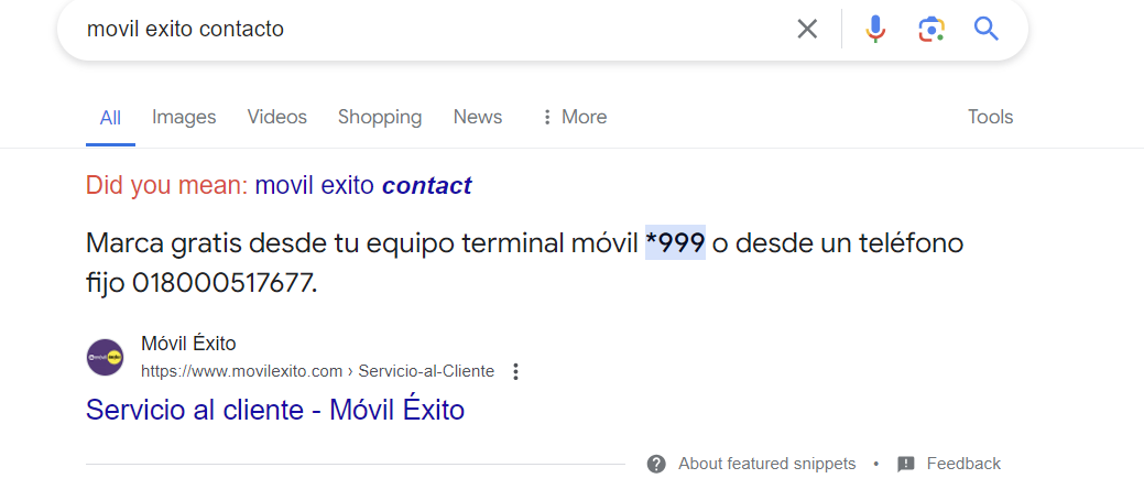 screenshot of movil excito from google serp