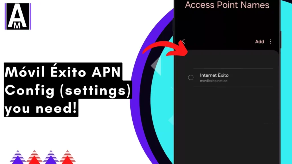 screenshot of Móvil Éxito from access point name with same overlay text