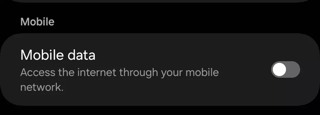 screenshot of mobile data toggle button