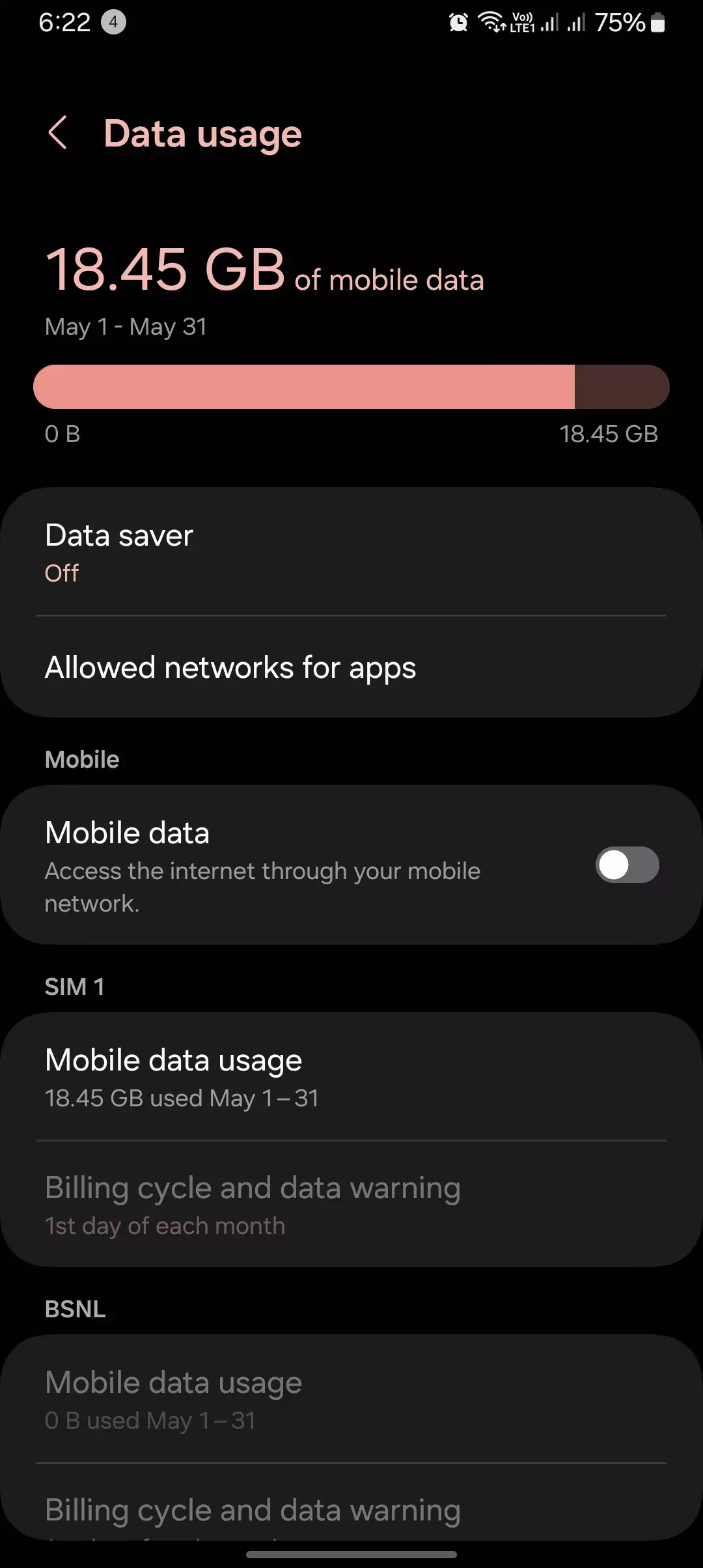 screenshot of turned off mobile data from data usage page