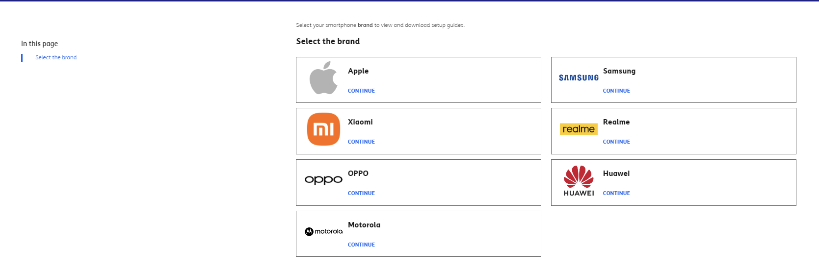 screenshot of select brand page to setup internet on tim.it