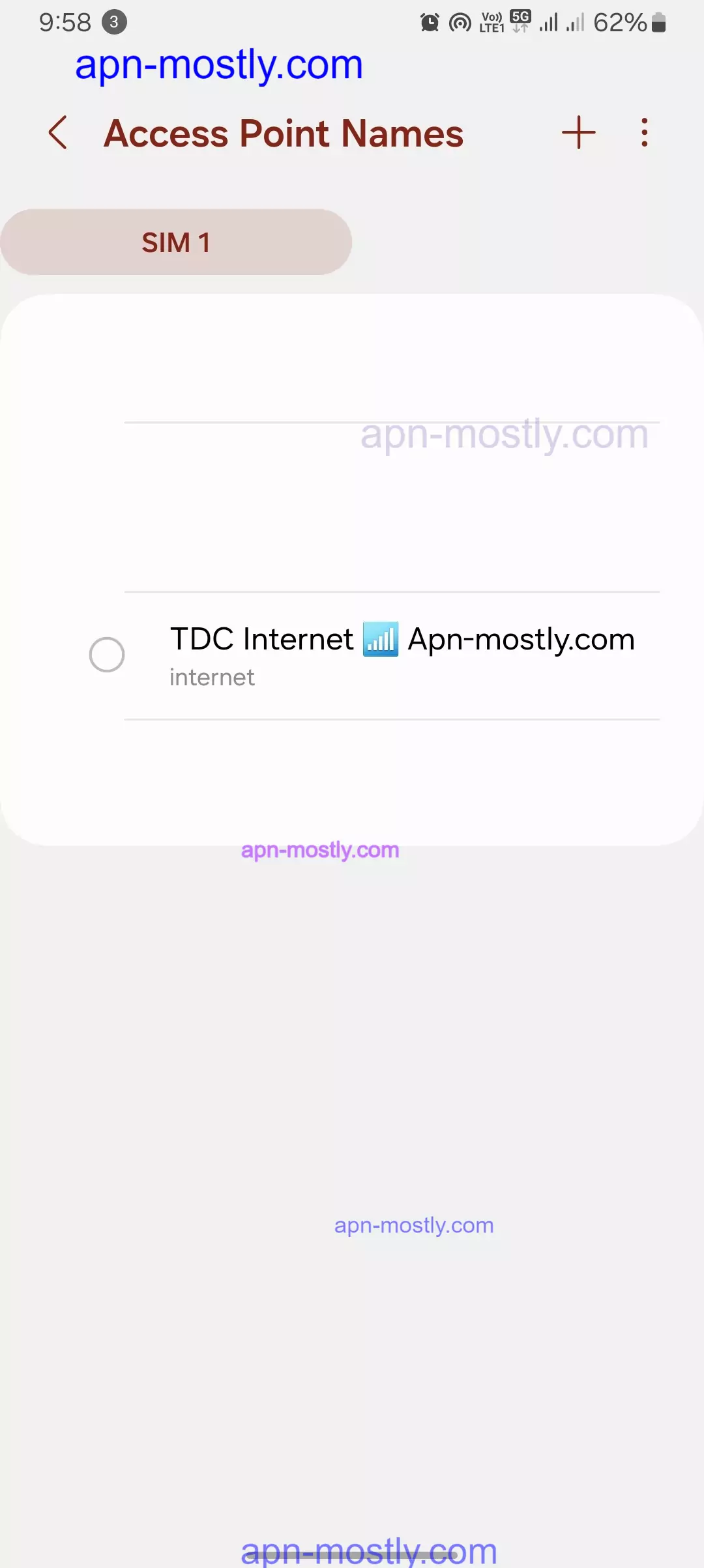 TDC internet settings in the list of other apn from android screenshot