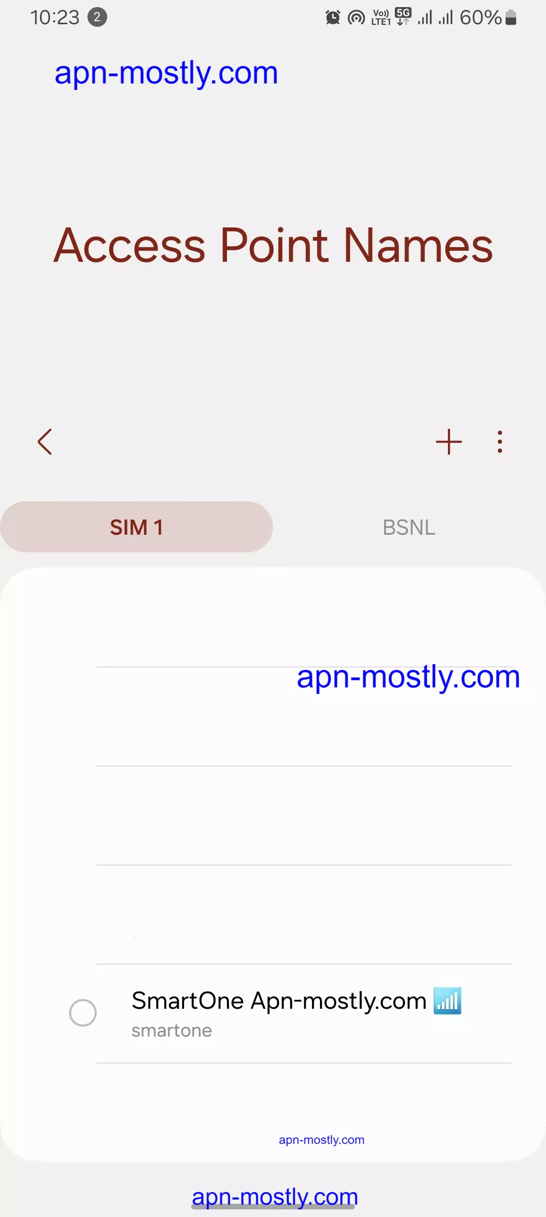 screenshot access point names for smartone apn mostly