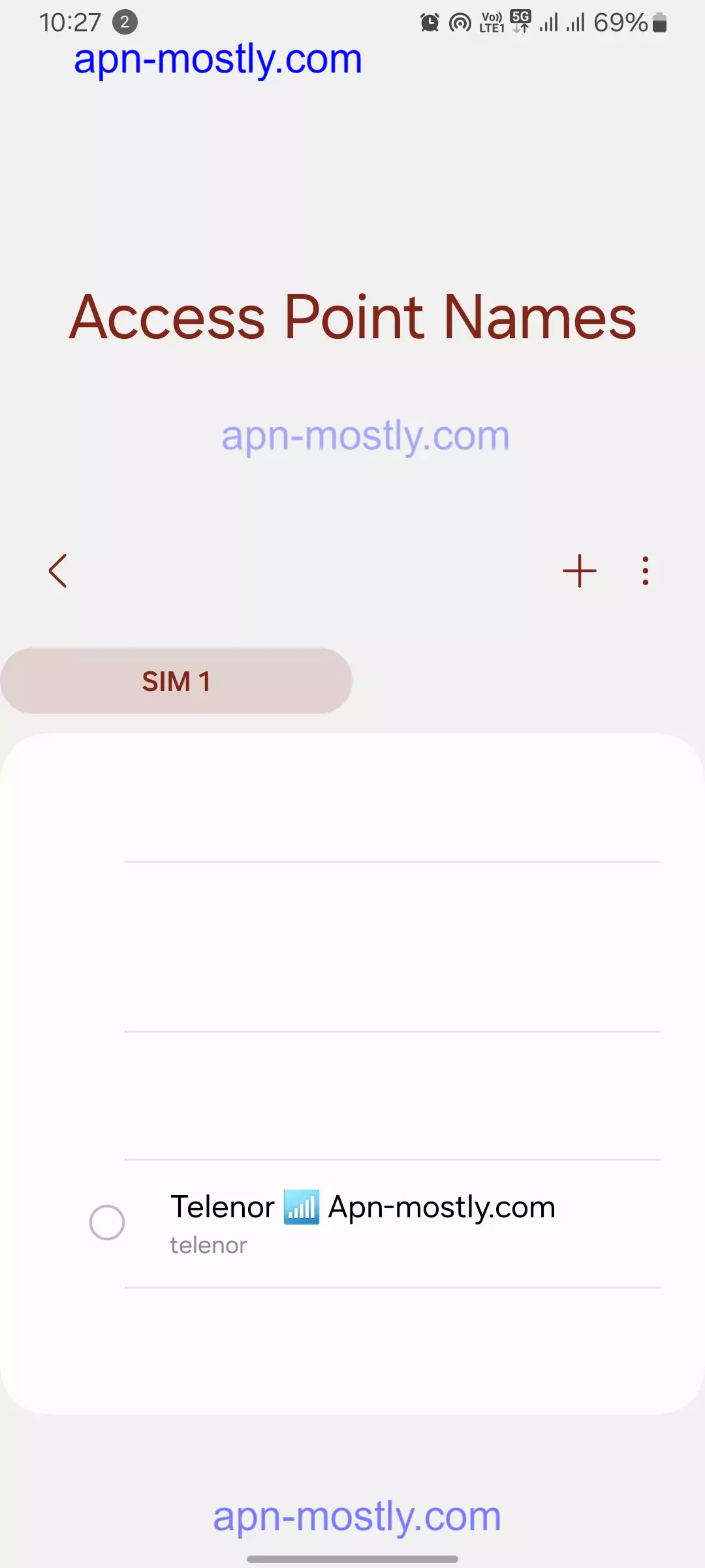 screenshot of access point name with telenor in the list