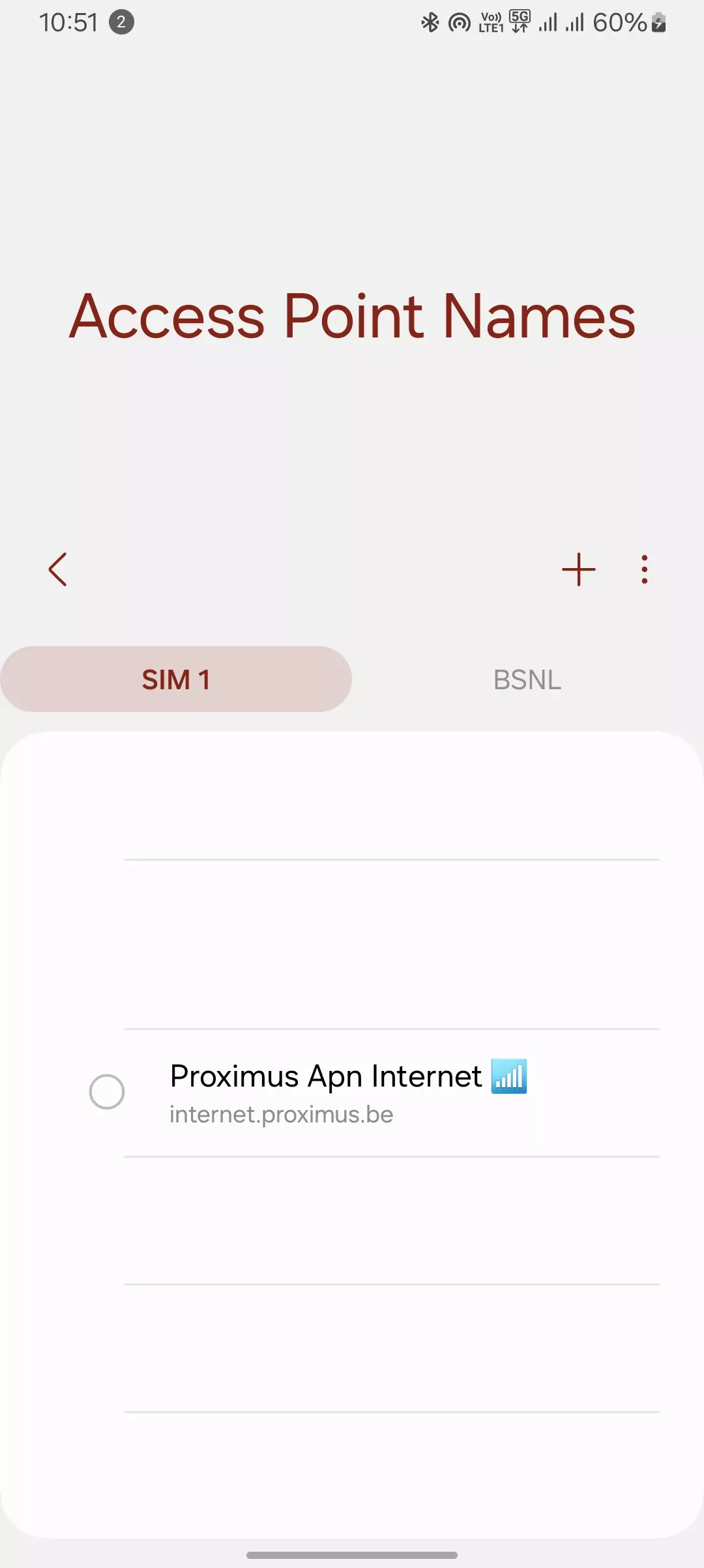 screenshot of access point names with proximus