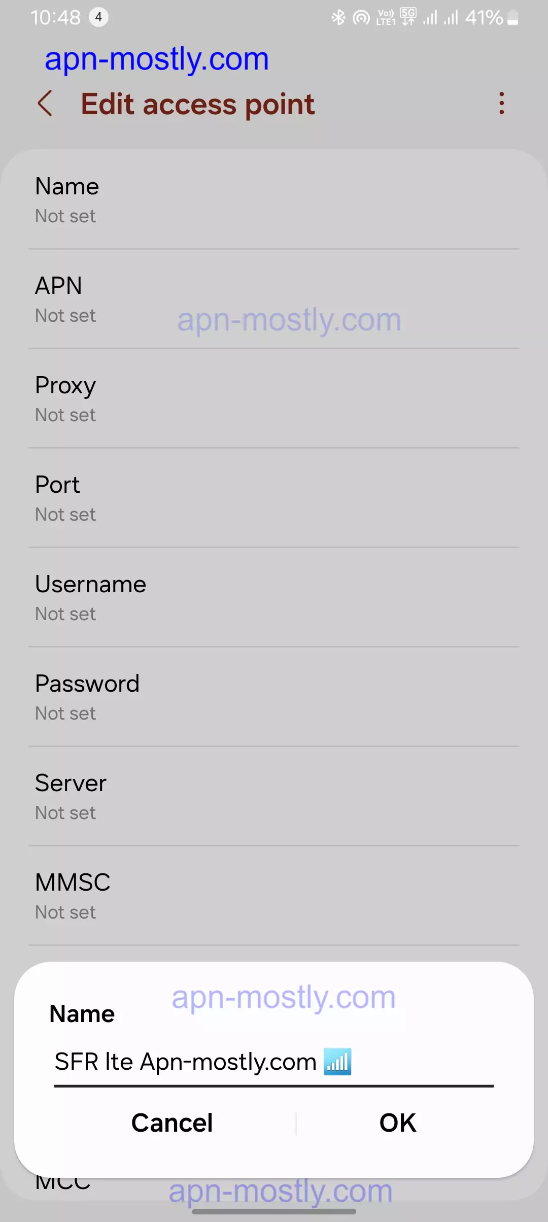 screenshot of naming the SFR apn