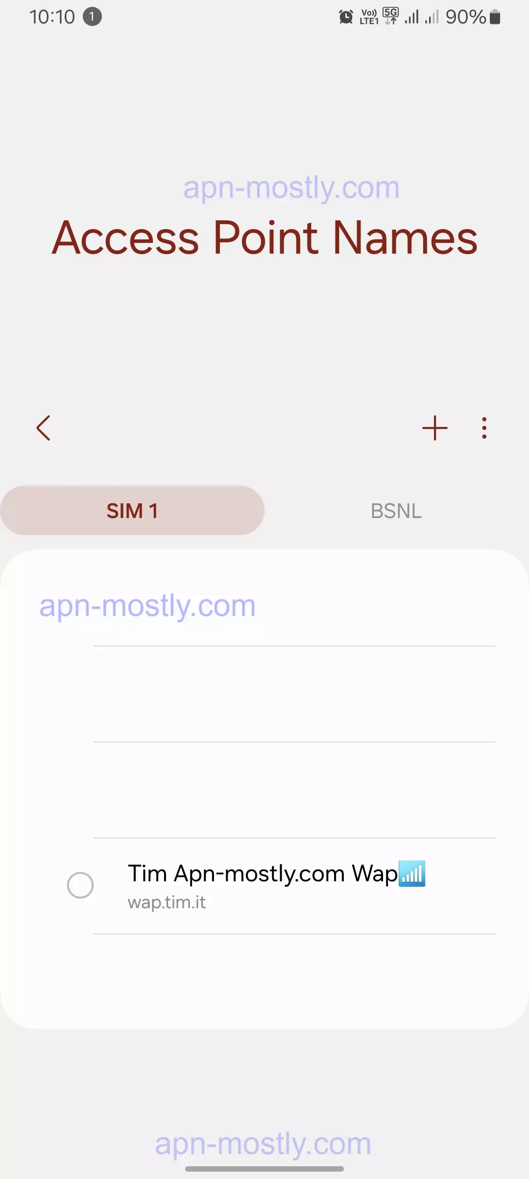 screenshot of one Tim APN in the access point name in the mobile settings